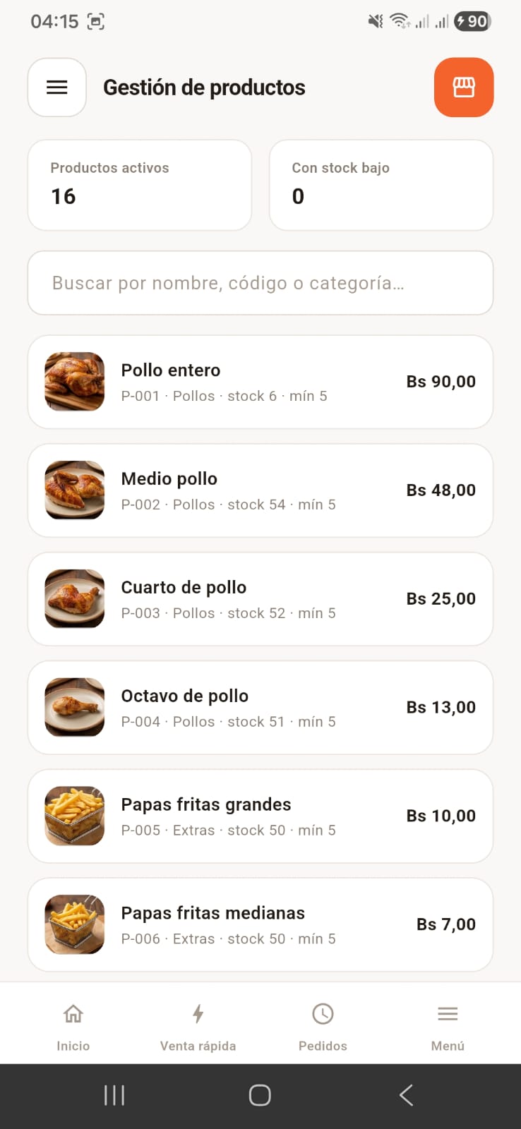 Gestión de productos